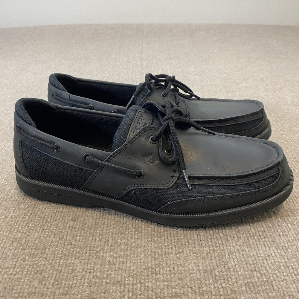 Sperry Top-Sider Shoes Mens Size 14 Black Leather Mesh Boat Casual STS25400