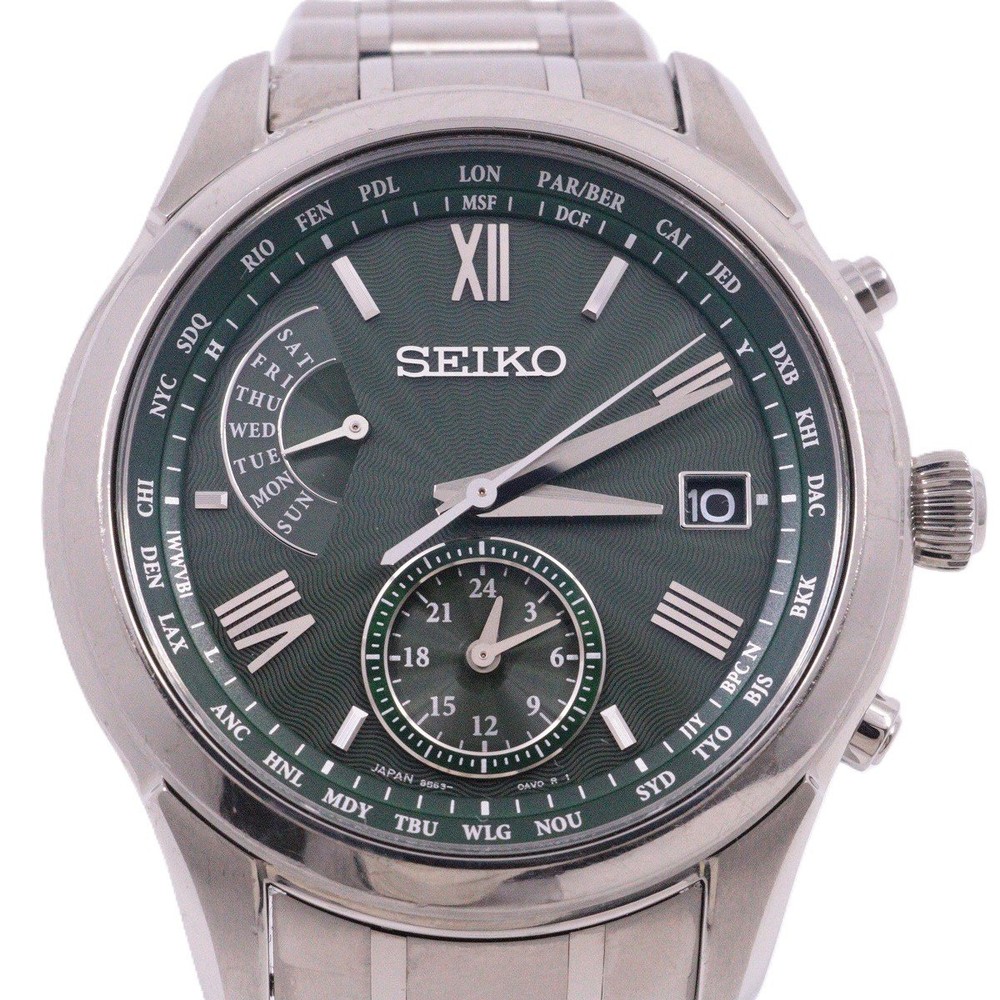 Seiko SAGA307 Brights World Time Solar Radio Men's Watch Titanium Green Dial