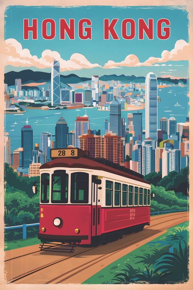 Hong Kong Vintage Travel Poster Print Retro Wall Art