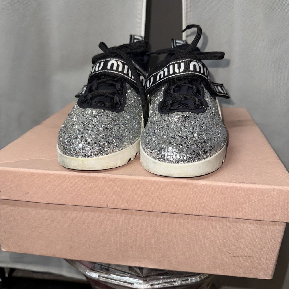Miu Miu Silver Glitter Sneakers Size 38.5 (US Size 8.5) With Box