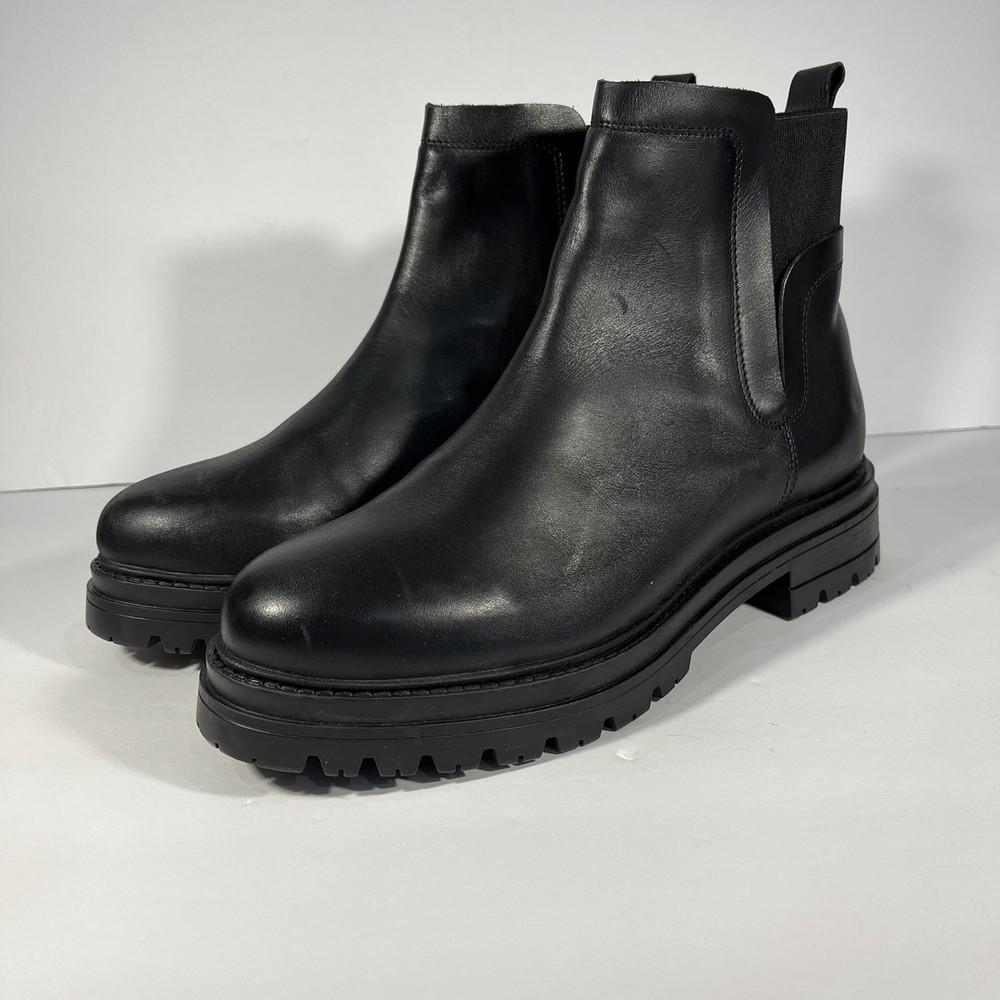 Steve Madden Womens Moira Ankle Chelsea Boots Lug Sole Black Leather Size 11