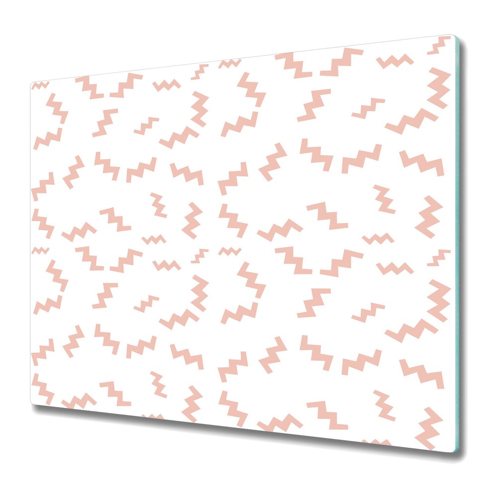 Glass Worktop Saver Kitchen Retro Zigzags Funny Geometric Pink 60x52