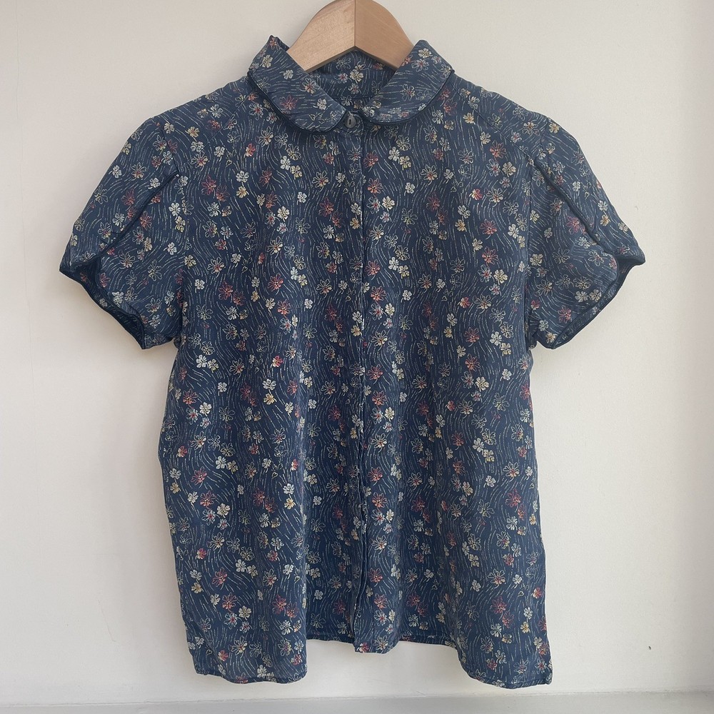 Brora 100% Silk Floral Blouse Short Sleeve UK 12