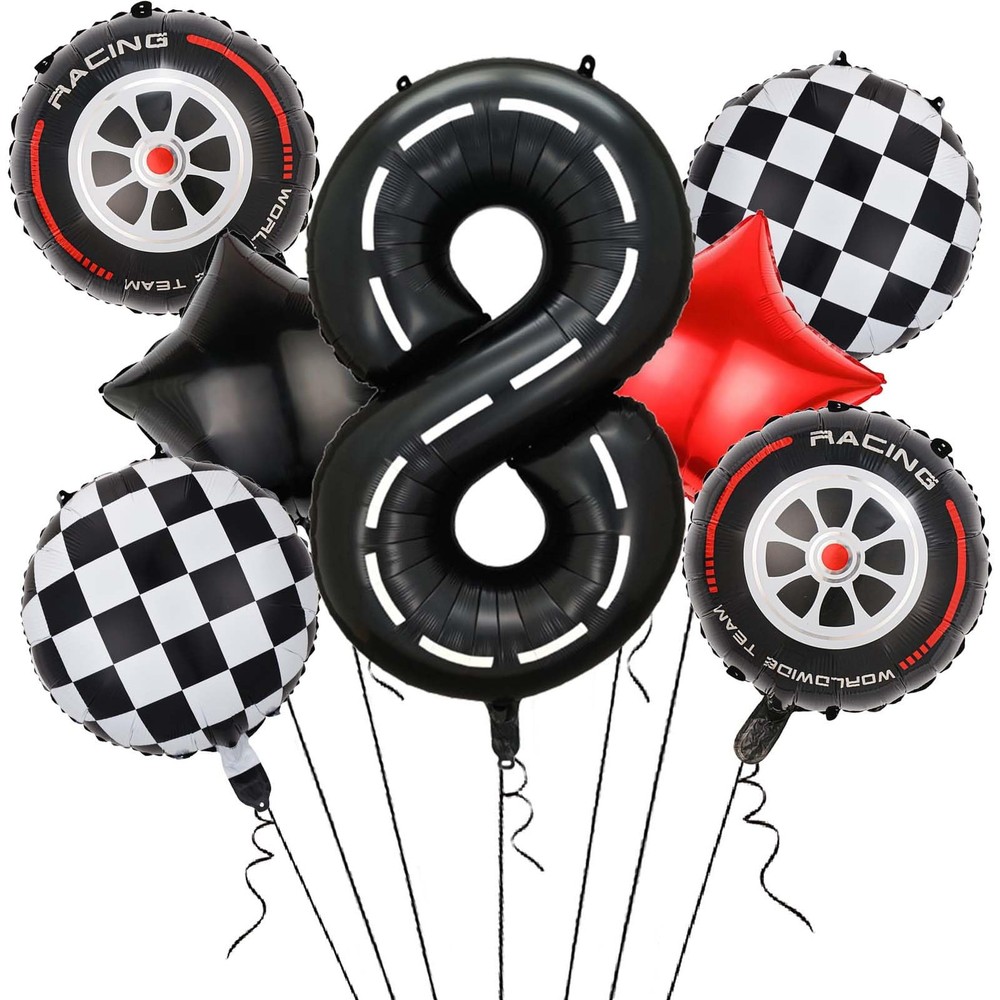 Race Car Balloons,40 Inch Racetrack Number 8 Balloon,Big Number Balloons Blac...