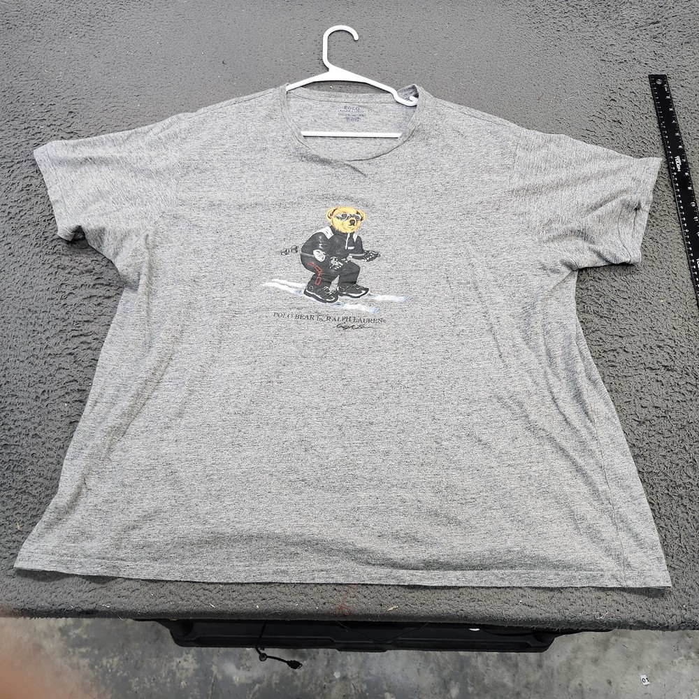 Polo Ralph Lauren Shirt Mens 2XLT Gray Skiing Polo Bear Graphic Tee Tagless