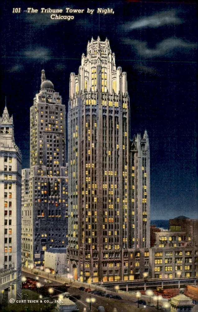 Tribune Tower, Chicago at Night Postcard