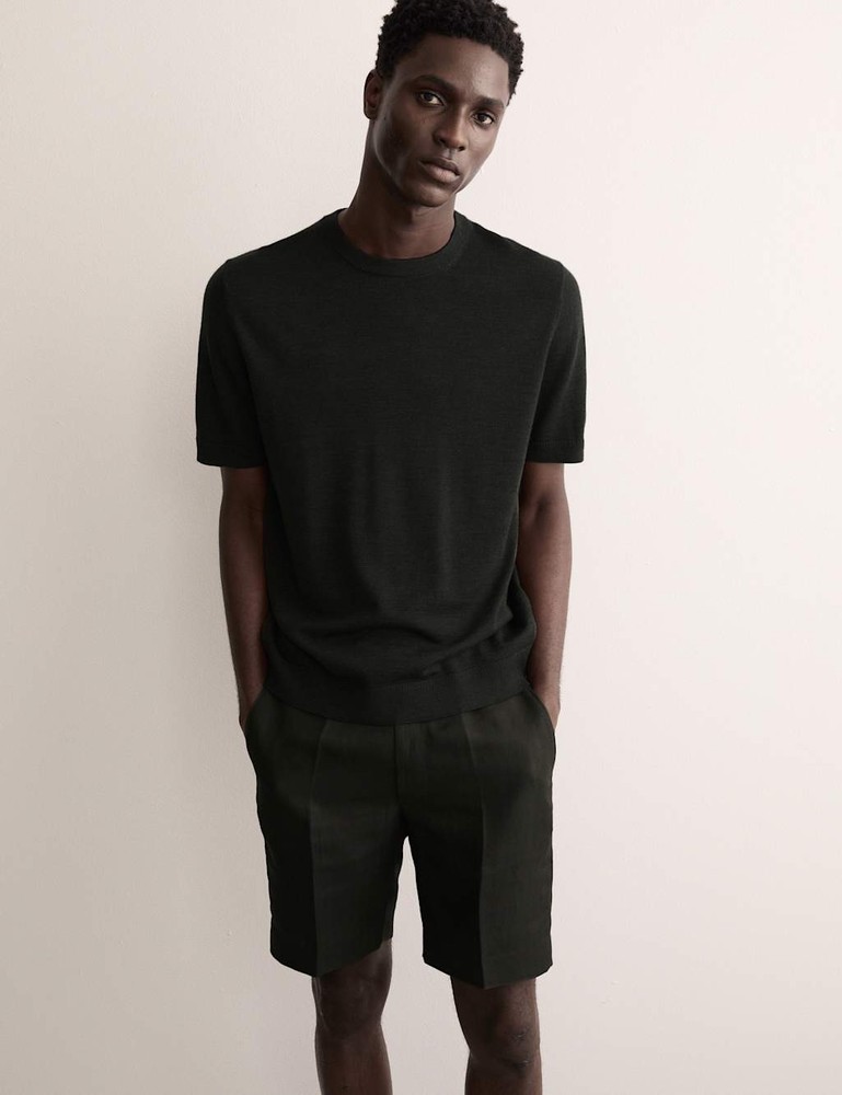 Marks & Spencer Mens Green Merino Crew Short sleeved T-shirt - M&S
