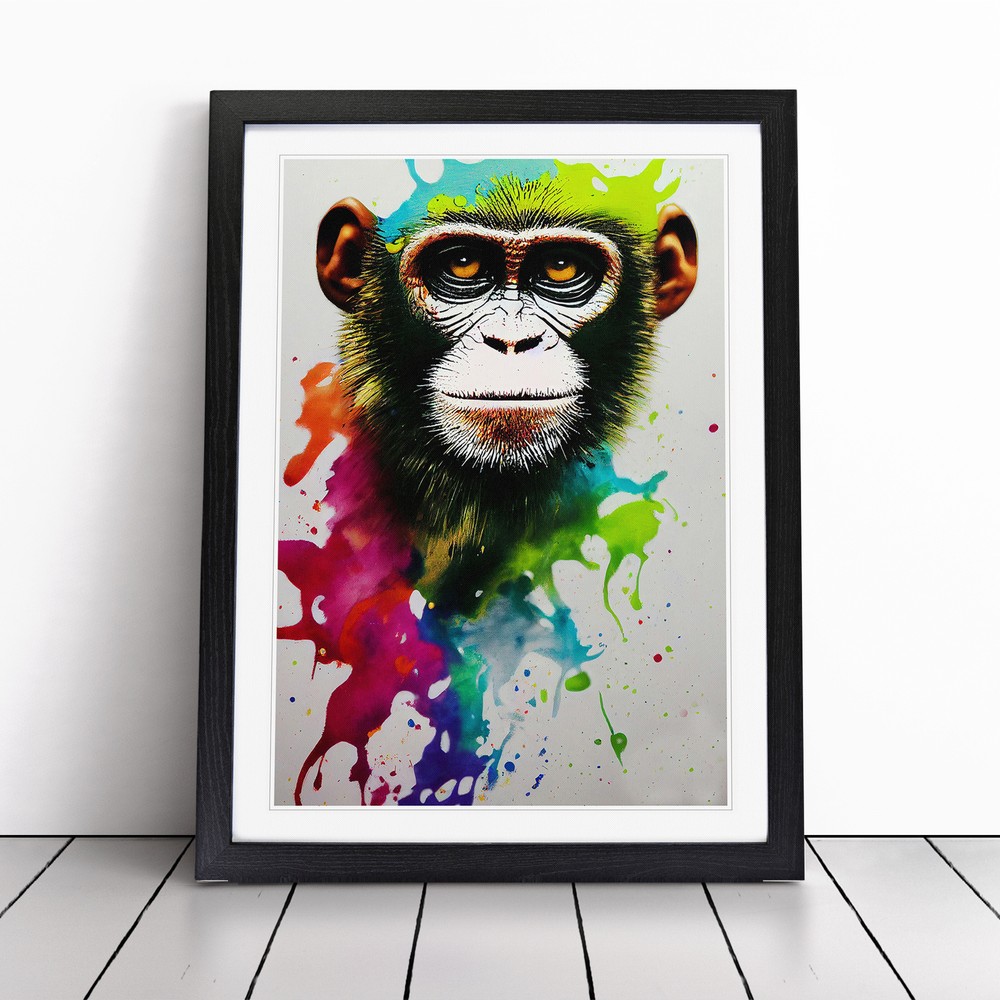 Splashed Monkey No.4 Abstract Wall Art Print Framed Canvas Picture Poster Decor