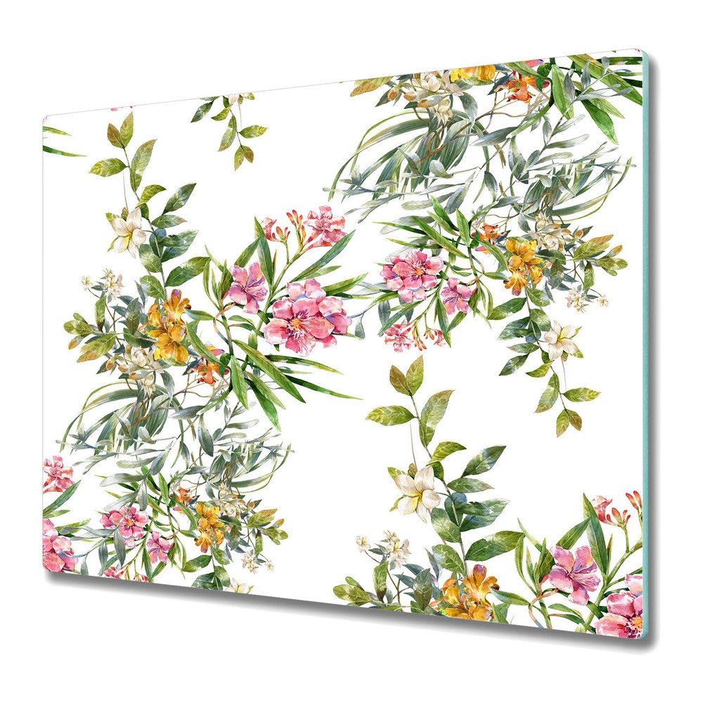 Glass Kitchen Chopping Board Flowering Trees Floral Watercolour 60x52