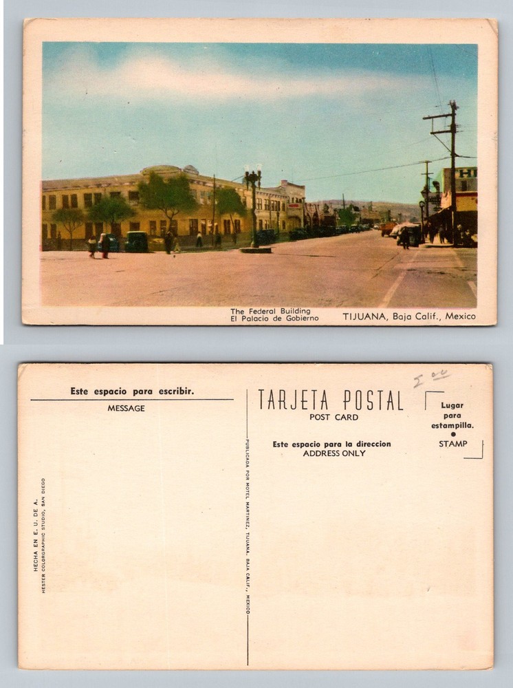 Mexico Tijuana, Baja California, Federal Building Street View Vintage Postcard