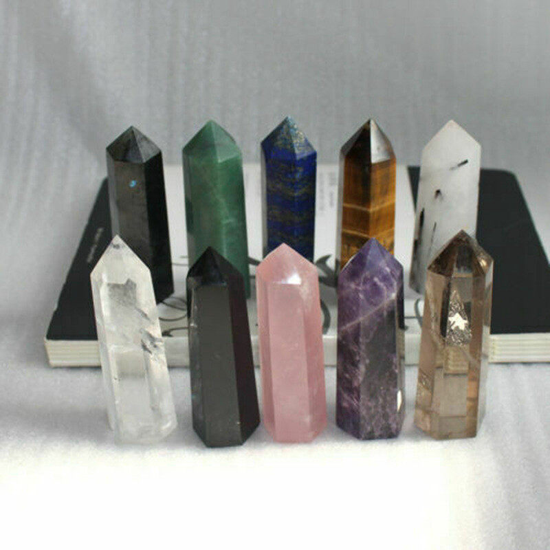 Natural Quartz Crystal Point Wand for Energy Healing Hexagonal Gemstone Obelisk
