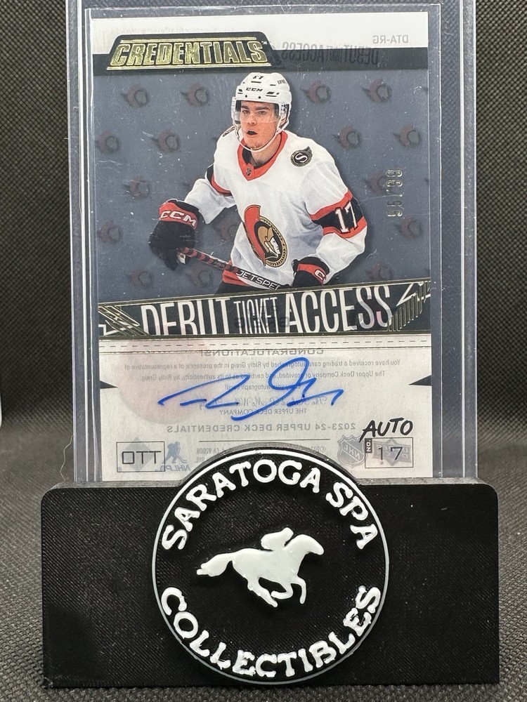 2023-24 Credentials RC Acetate Debut Ticket Access Auto /99 Ridly Greig Senators