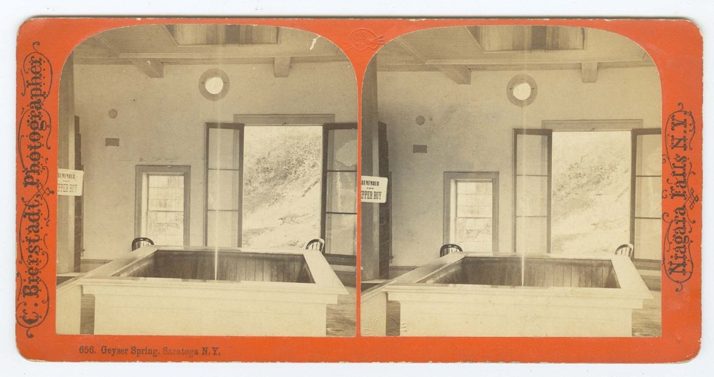 G2569~ NEW YORK – Geyser Spring Saratoga 1870s Stereoview – Bierstadt
