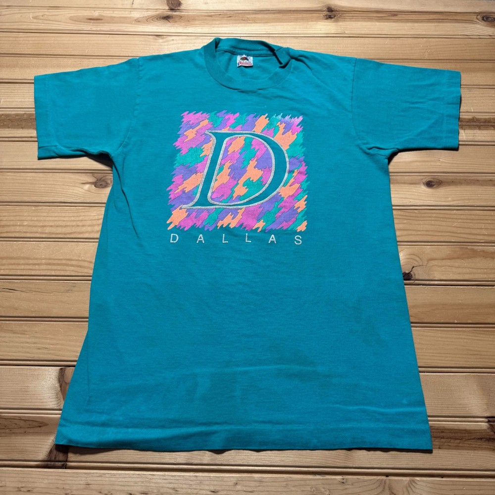 Vintage 90s Dallas Texas D Art Abstract Souvenir T-Shirt USA Made - Size Medium