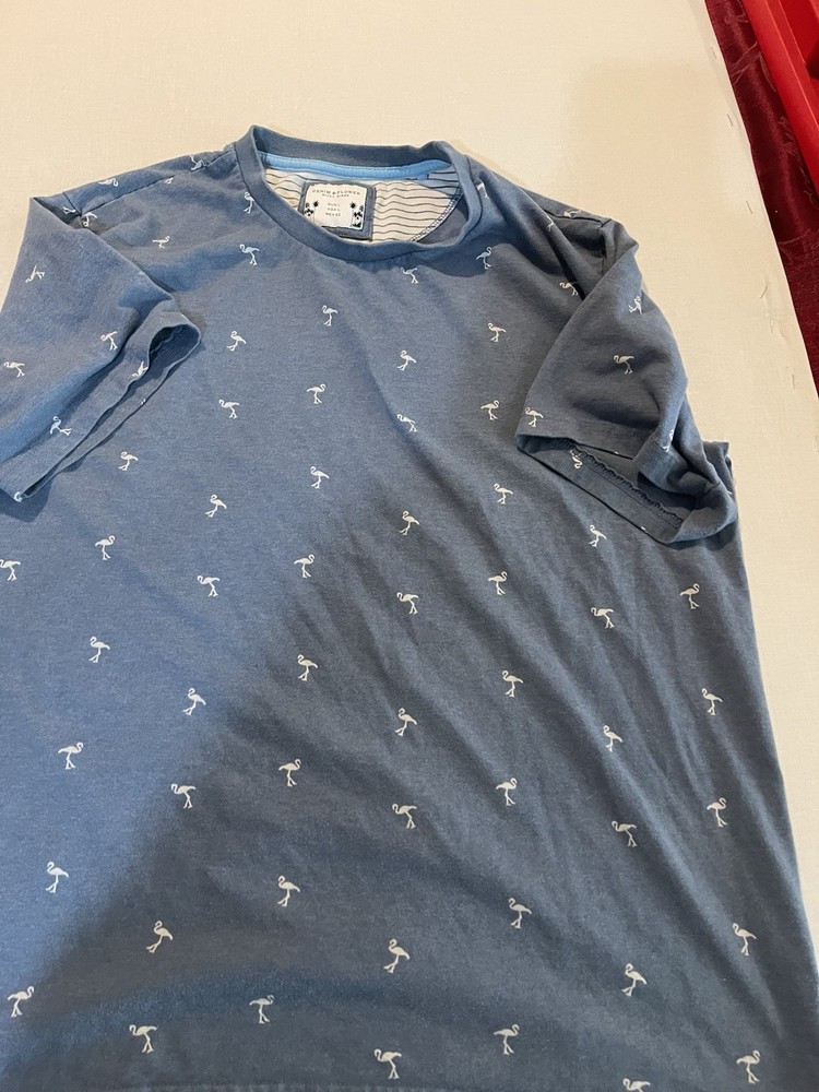 DENIM & Flower Size Large Flamingo T Shirt Blue Short Sleeve A-19