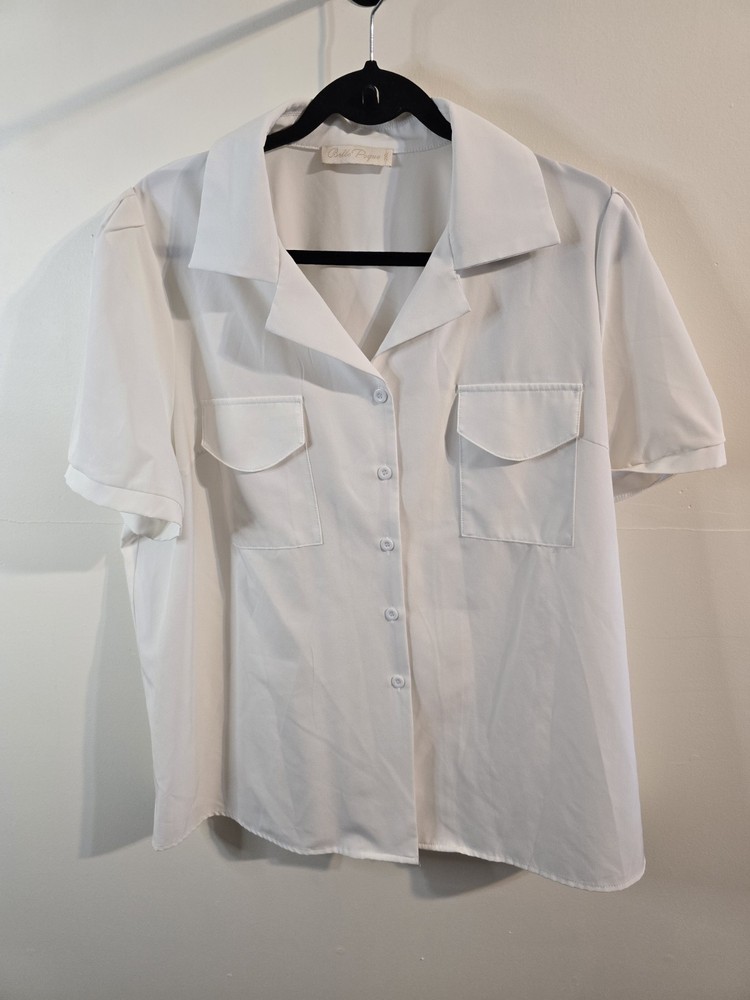 Belle Poque Blouse Womens 2XL White Classic Collar Short Sleeve Button Front