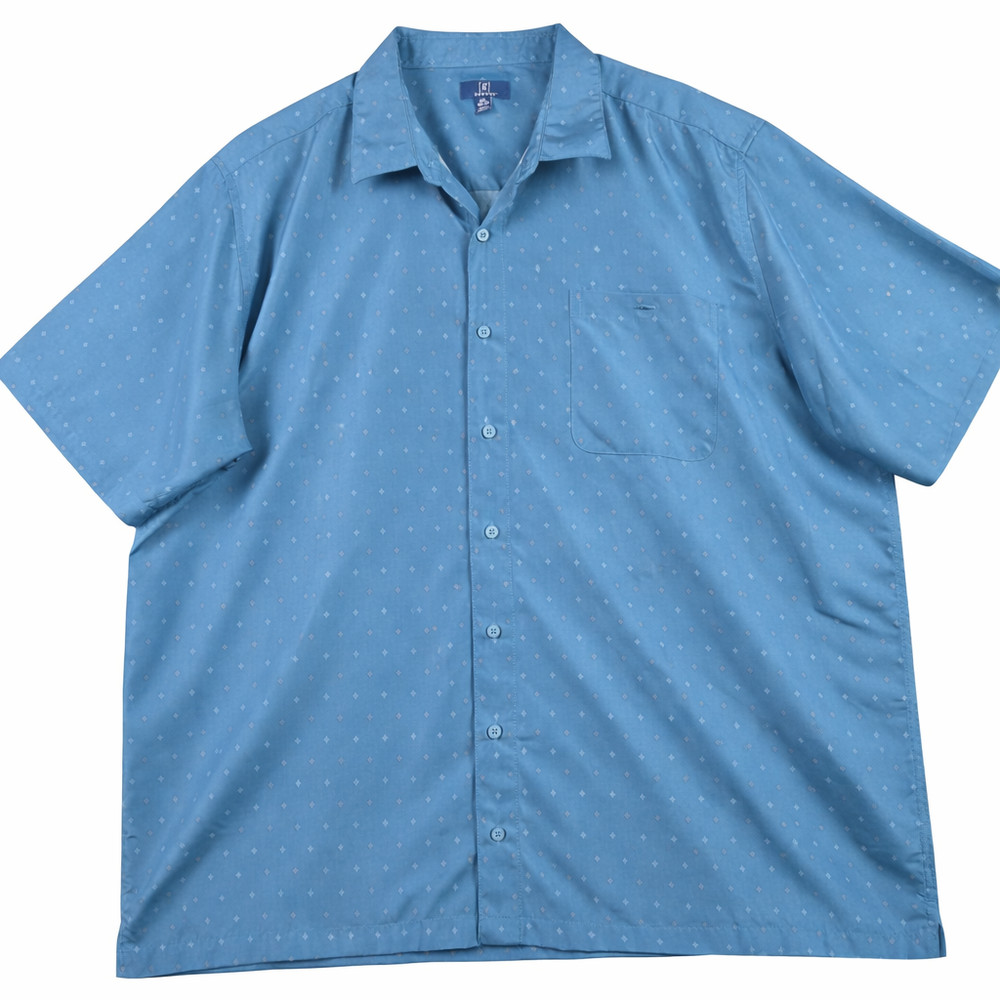 George Mens 2XL Blue Short Sleeve Button Up Shirt Geometric Print Casual