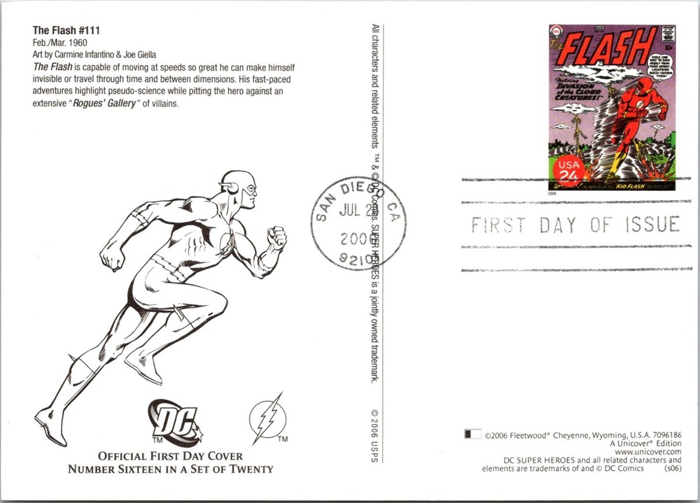 Dr Jim Stamps Fdc Fleetwood 24C Pre Stamped Card Dc Super Heroes The Flash 111
