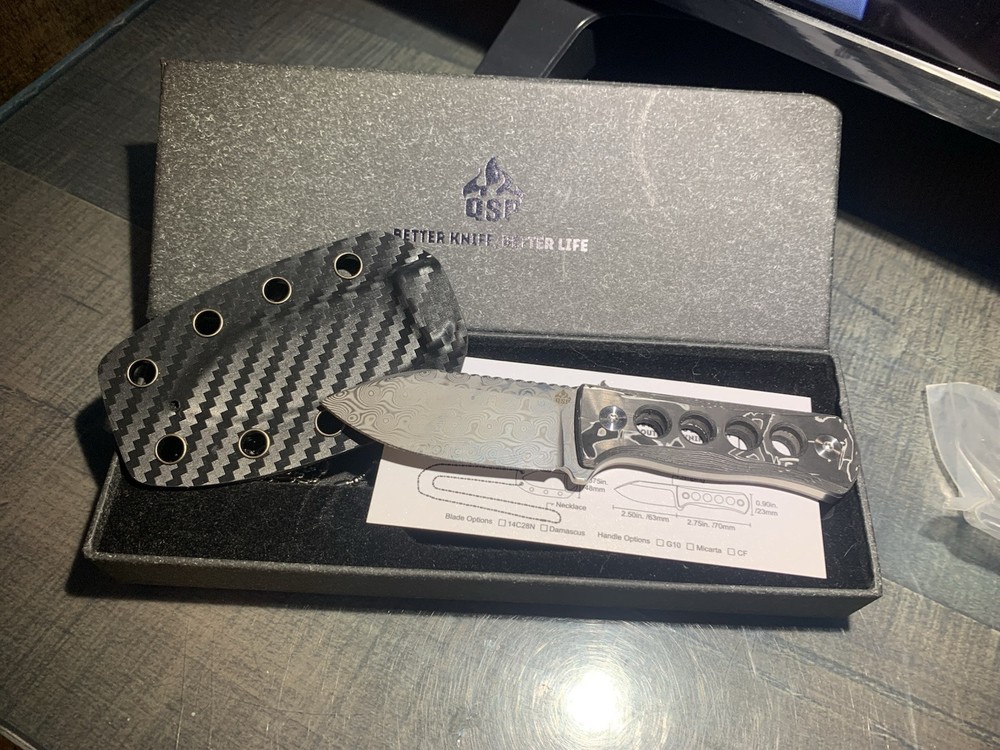 Damascus QSP Knife Canary Neck Knife Aluminum Fixed Blade Knife QS141-E