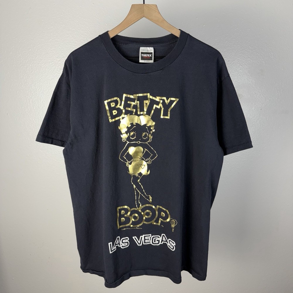 Vintage Betty Boop Las Vegas Gold Foil Single Stitch Black Tultex T Shirt XL