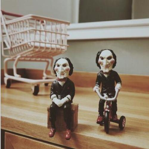 Figurine Saw Horror Movie Plastic Small Multicolor Carved Modern Free Stand