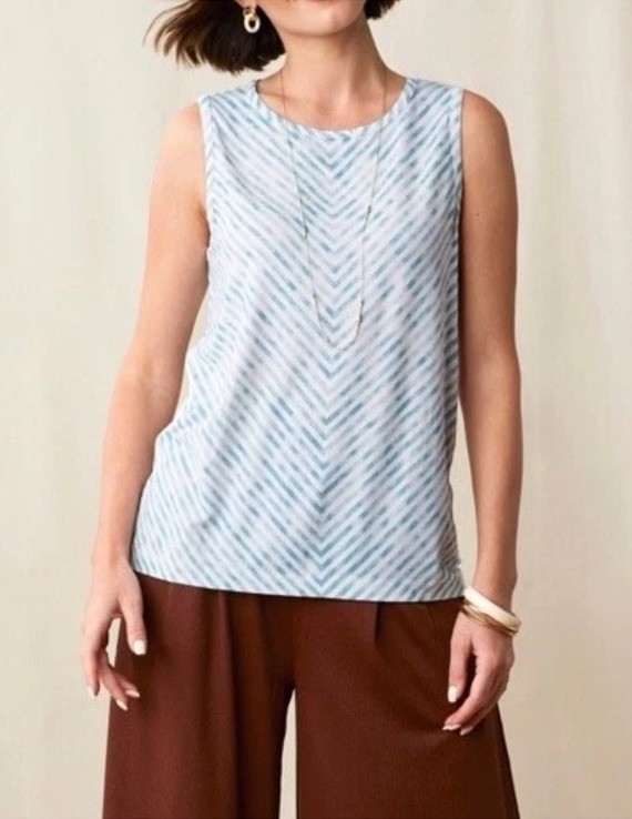 Matilda Jane Summer Nights Scoop Neck Tank Womens Medium Blue White Striped NEW