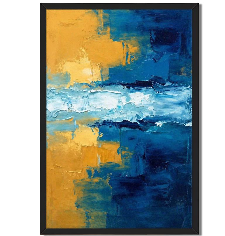 Modern Abstract Seascape Framed Canvas Painting Textured Wall Art Decor