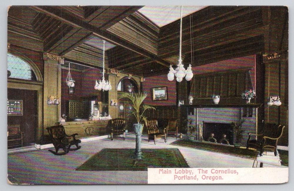 Vintage Postcard The Cornelius Hotel Main Lobby Portland Oregon Made Germany