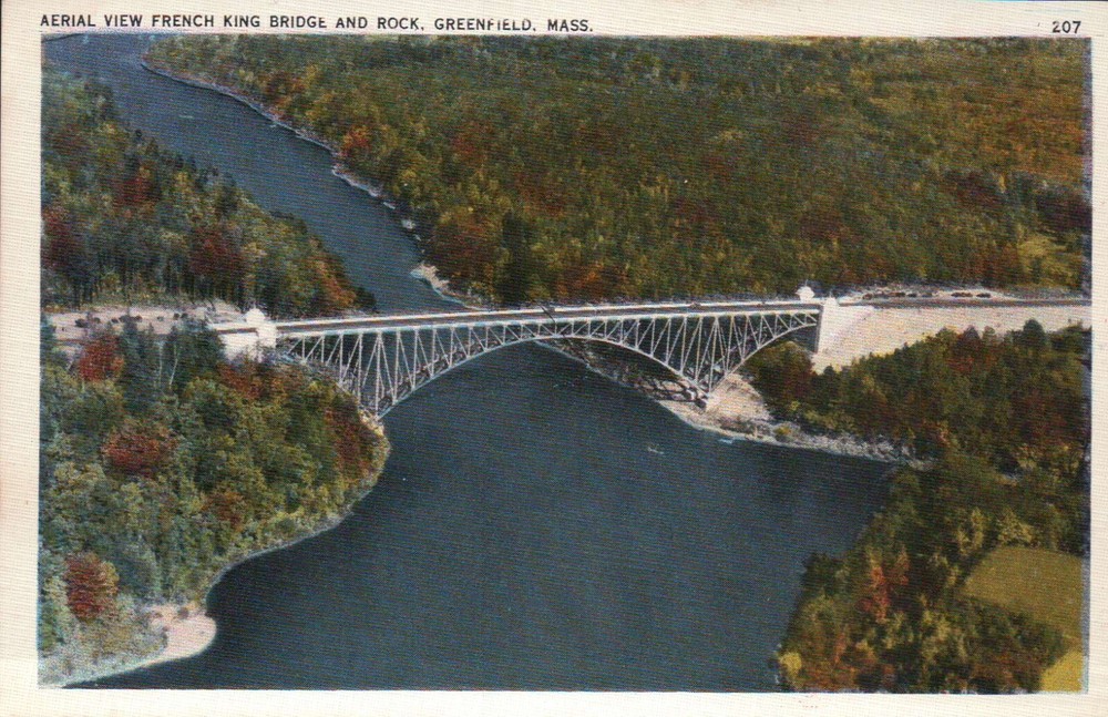 Aerial View French King Bridge and Rock Greenfield MA, Standard Vintage Postcard