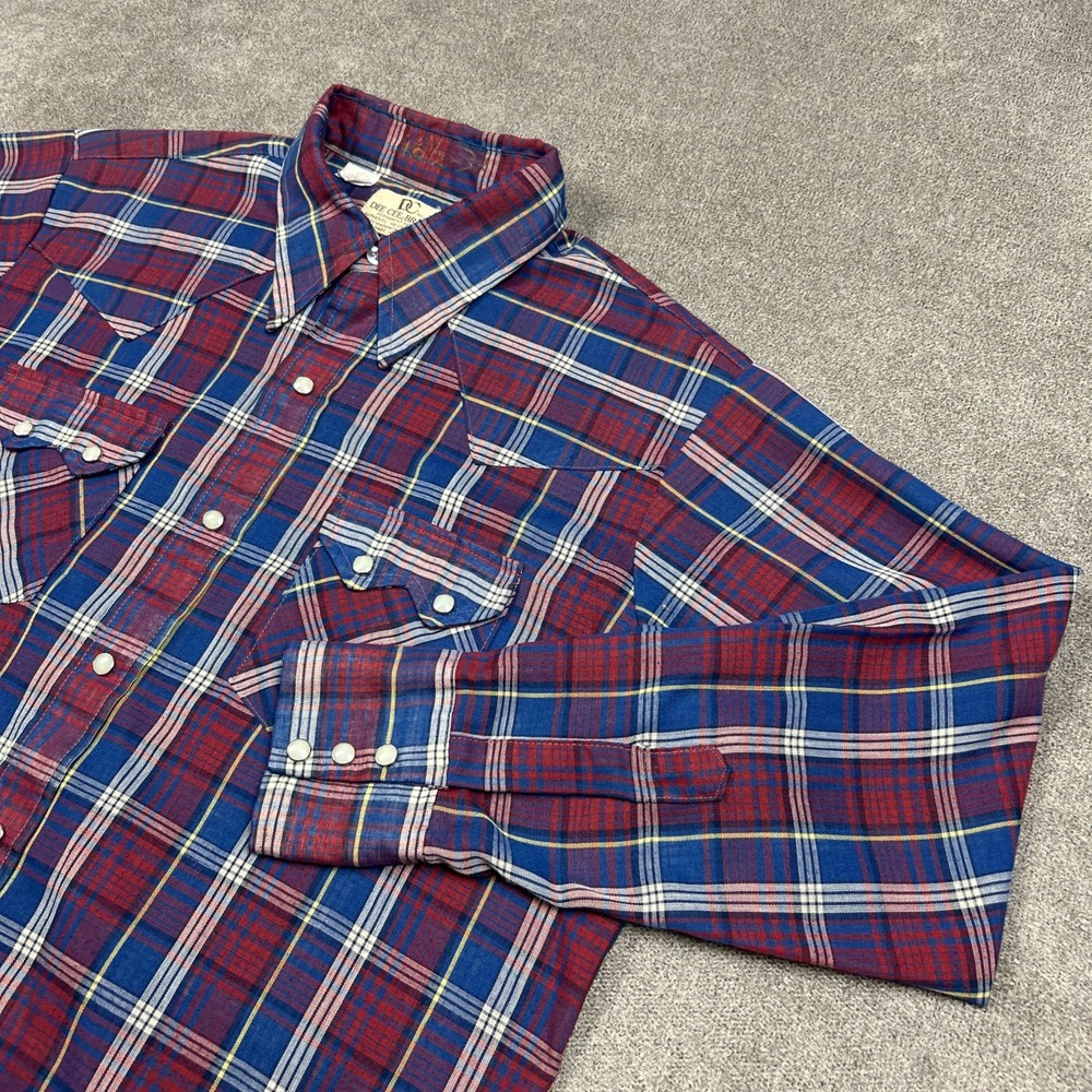 VTG Dee Cee Western Pearl Snap Sawtooth Plaid Button Shirt Mens 16.5 - 34 Large
