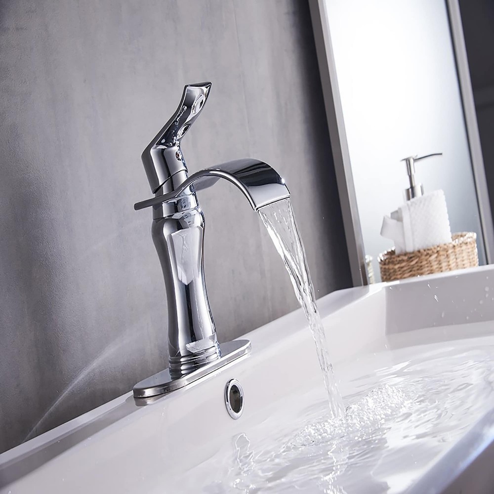 Chrome Waterfall Single Handle Bathroom Faucet in Sleek Modern Design  