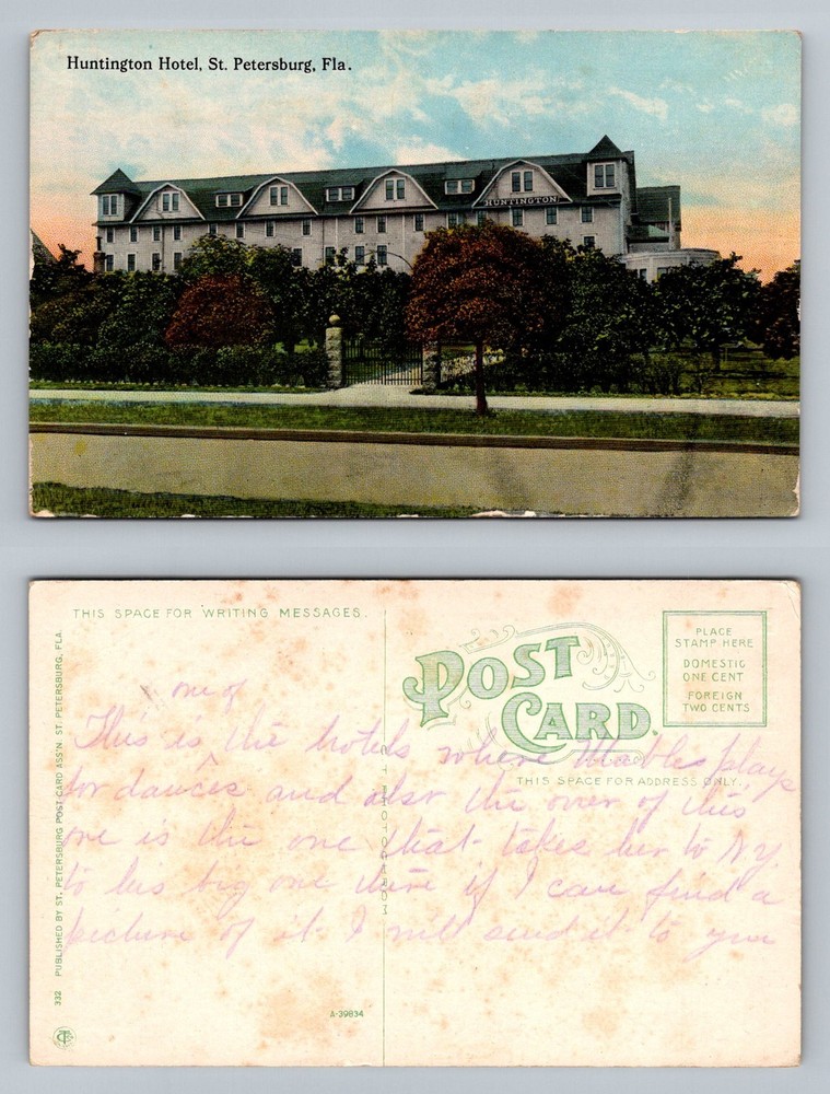 St. Petersburg, FL-Florida, Huntington Hotel Front Lawn Vintage Postcard