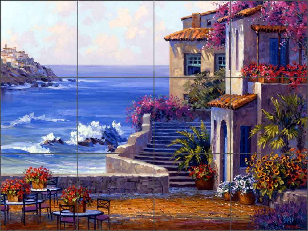 Mediterranean Seascape Tile Backsplash Mikki Senkarik Art Ceramic Mural MSA016