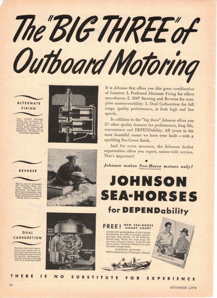 Johnson Sea Horse Outboard Motor 1947 Big 3 Waukegan IL