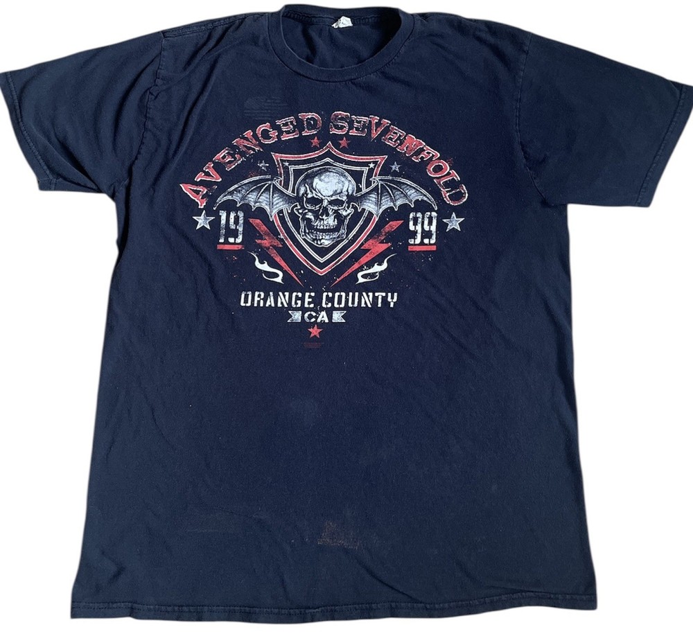 Avenged Sevenfold Men's XL T-Shirt Rock Band Tee Orange County CA Distressed S/S