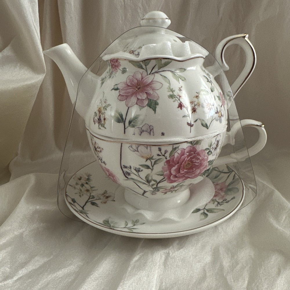 Grace Teaware Bone China Katie Rose Blue Tea For One Stacking Tea Set