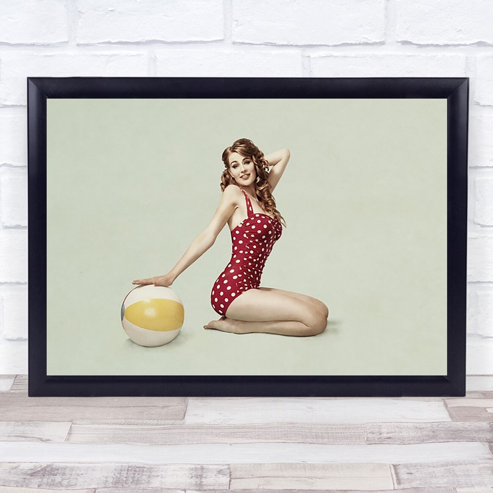 Beach Pin Up Pinup Girl Dots Wall Art Print