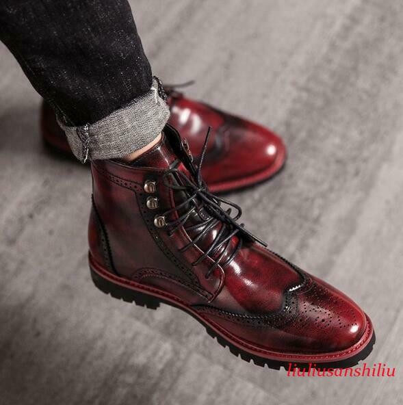 Mens Fashion Creeper Flats Brogue Carved Wingtip Lace Up Dress Ankle Boots Party