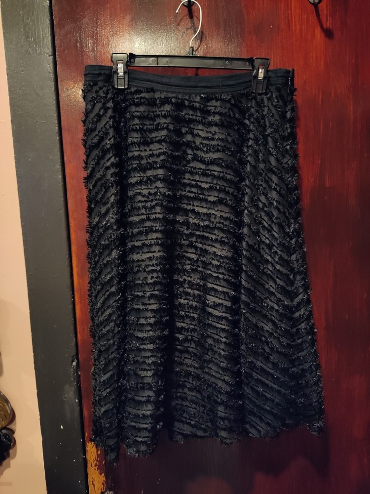 Maeve Anthropologie Black Flared Eyelash Ruffle Skirt 12