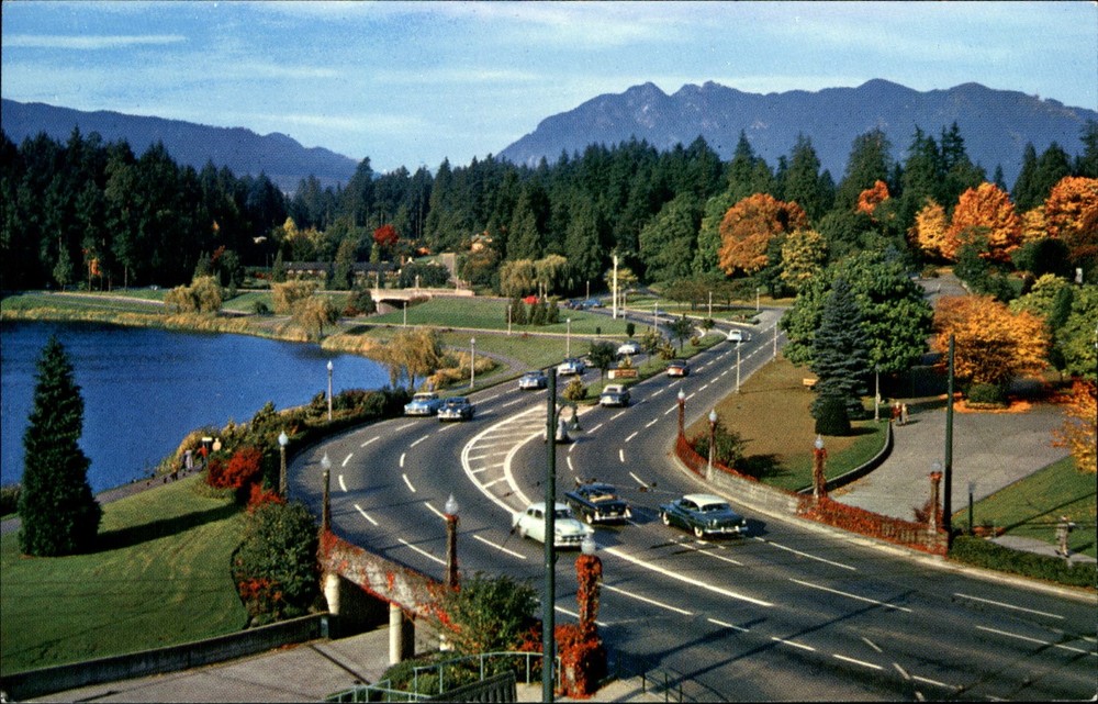 Entrance to Stanley Park ~ Vancouver British Columbia Canada ~ 1950s cars
