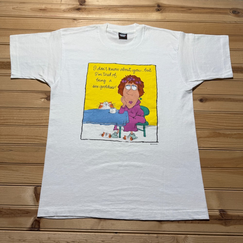 Vintage 80s I'm Tired Of Being A Sex Goddess Cartoon Funny T-Shirt USA - Large
