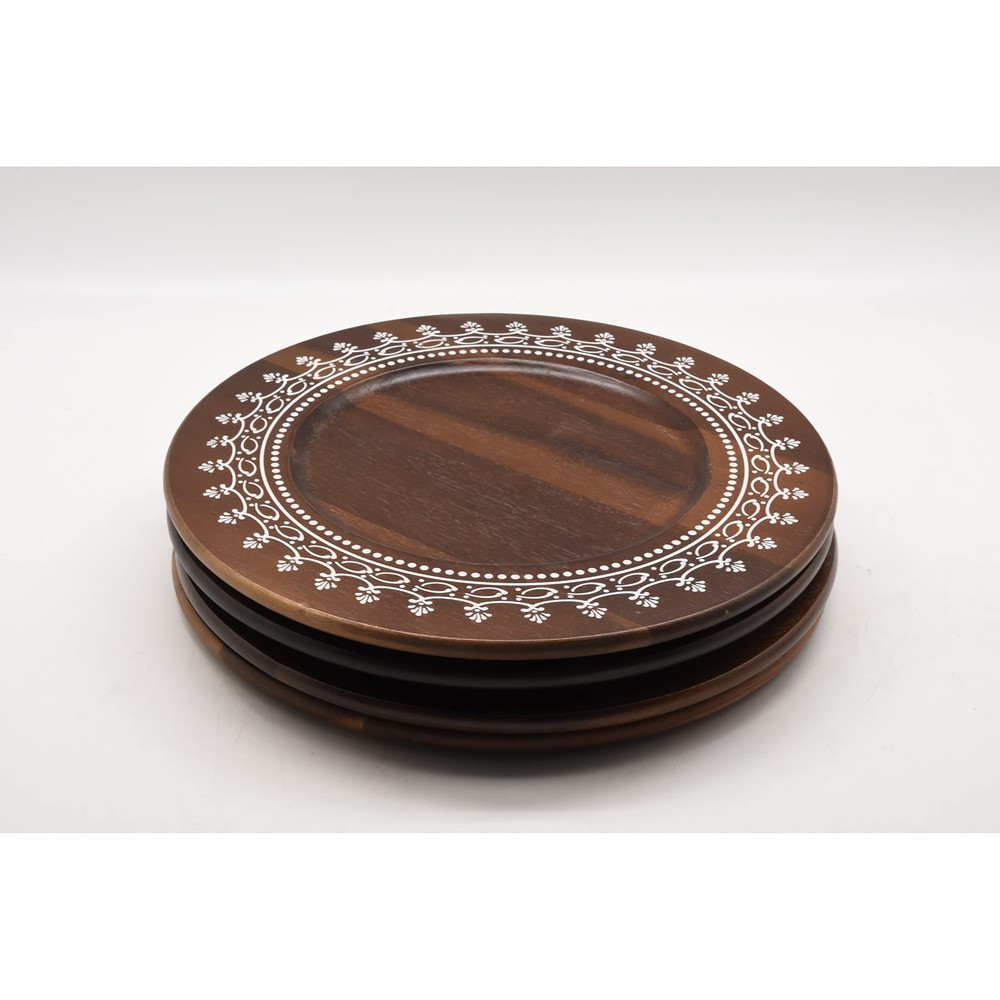 Acacia Wooden Charger Plate 4pcs/set Brown Round Wood 4 Piece Dishwasher Safe-image