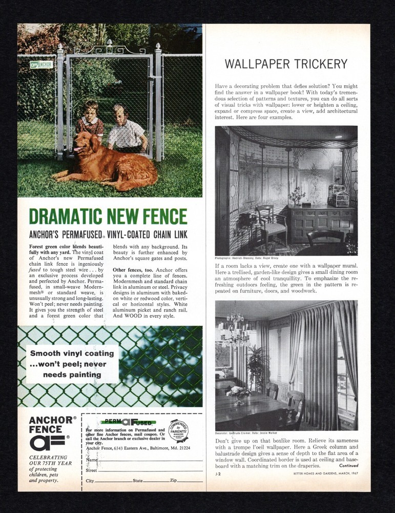 1967 Anchor Fence 75th Permafused Vinyl Coated Chain Link Forest Green Print Ad