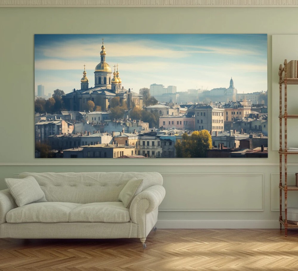 Kyiv City Houses Oil Painting Ukraine Unframed Canvas Print Australian Wall Art
