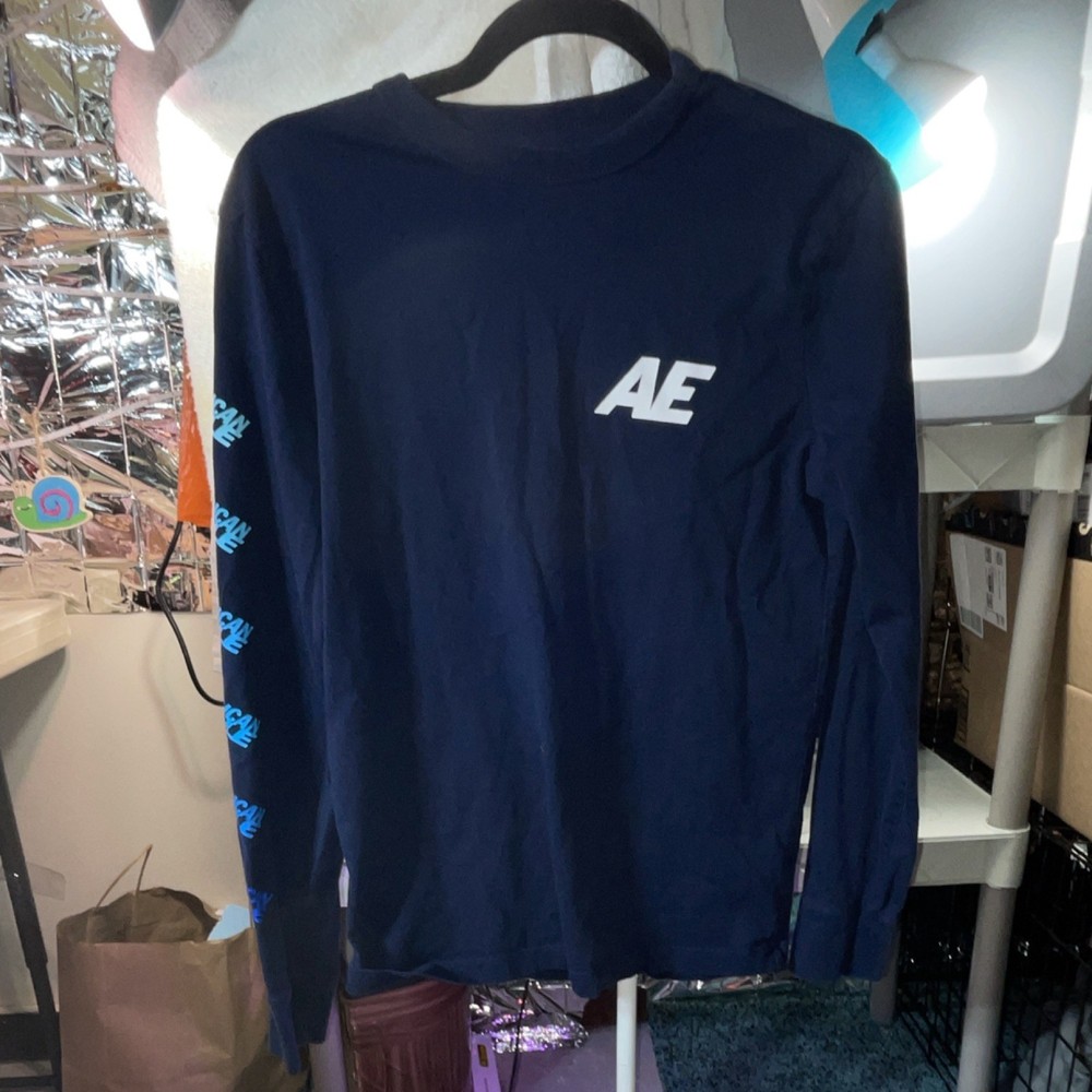American Eagle adult Blue Long Sleeve Crew Neck Graphic Logo T-Shirt XS