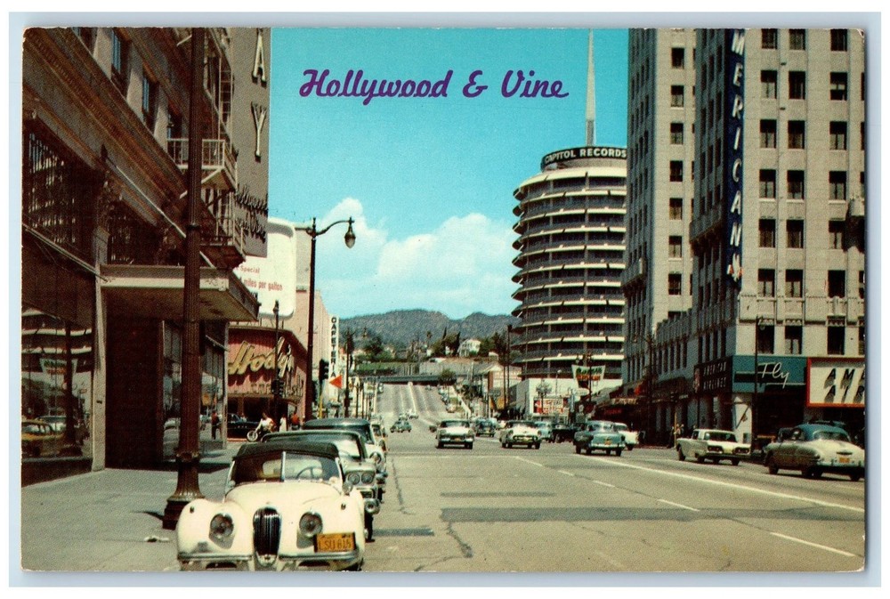 1950s Hollywood Vine Capitol Records Classic Cinema California CA Vintage Postcard