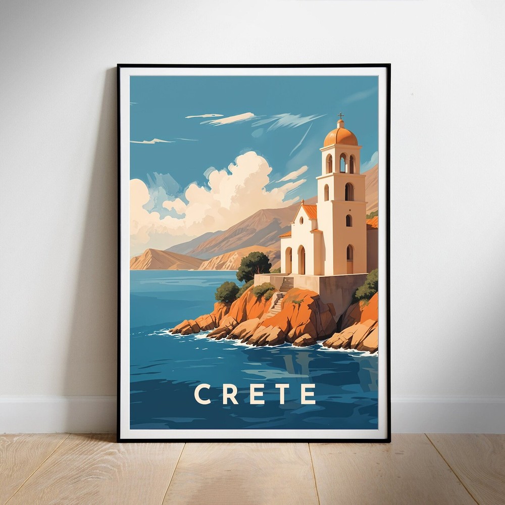 Crete Retro Travel Poster Greece Printable Wall Art Instant Hanging Decor New