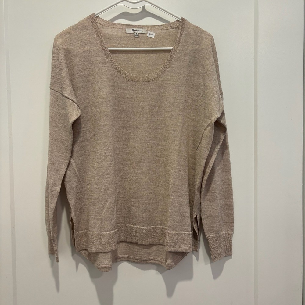 Madewell Merino Wool Blend Scoop Neck Sweater Tan Beige Small Relaxed Knit