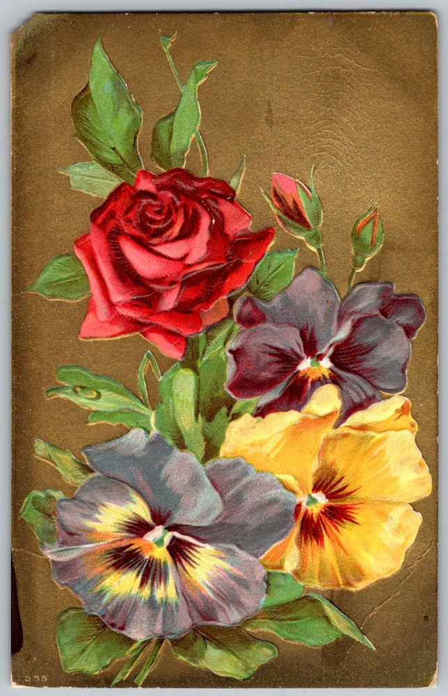 Antique Postcard Rose and Pansy Bouquet New York, NY 1910s