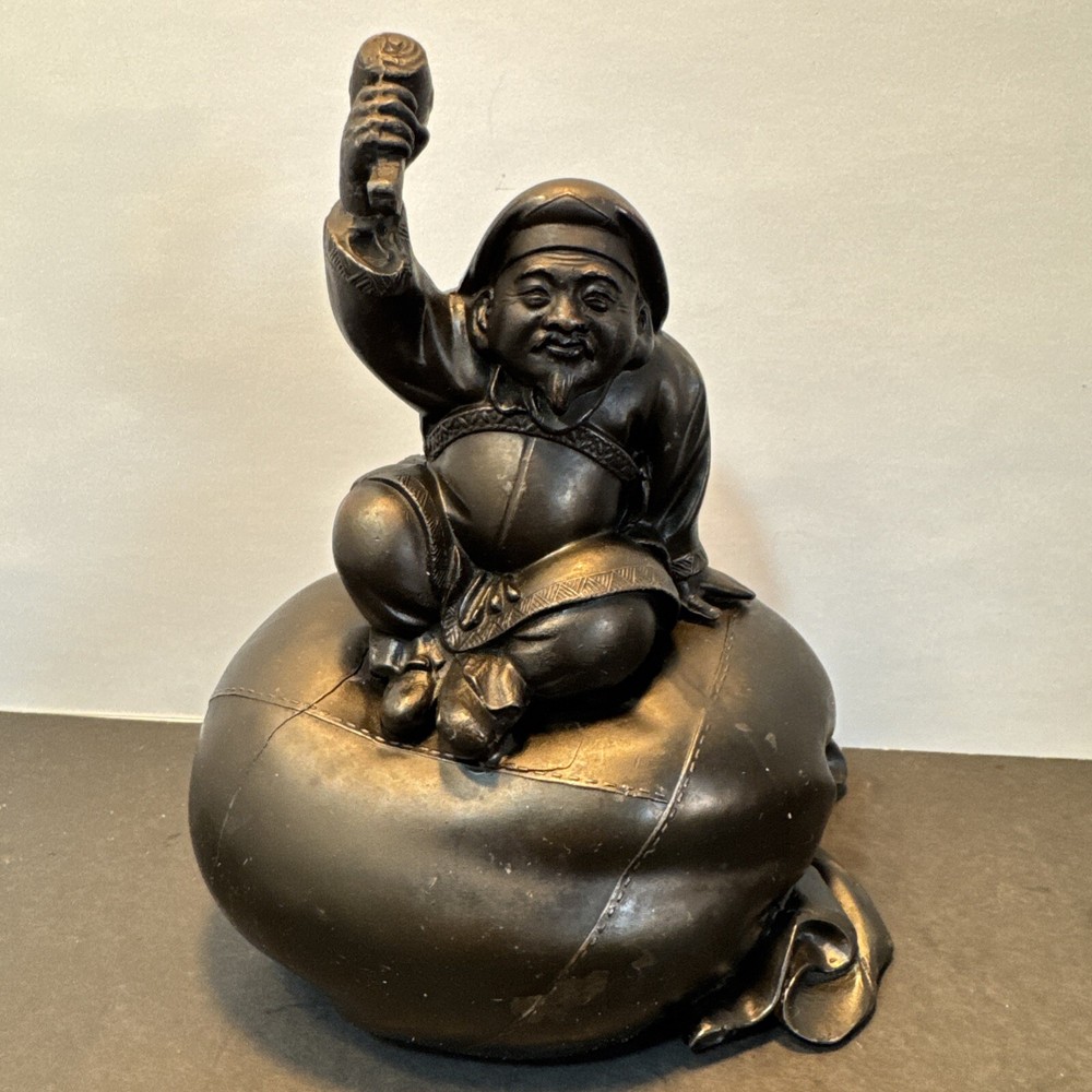 Daikokuten METAL COIN BANK JAPANESE God Wealth Abundance Figurine VTG Mahākāla